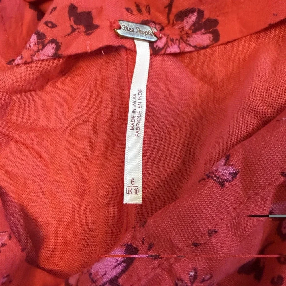Free People Bijou Midi Red Floral Skirt Sz 6 Resort Feminine Zipper High‎ Slit